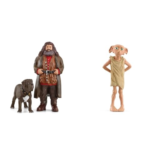 SCHLEICH 42638 Hagrid & Fang, ab 6 Jahren, WIZARDING WORLD - Spielfigur, 8 x 11,5 x 13 cm & 13985 Dobby, ab 6 Jahren, WIZARDING WORLD - Spielfigur, 3,5 x 3 x 8 cm von SCHLEICH