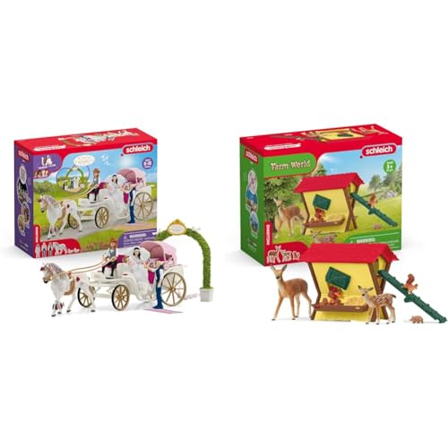 SCHLEICH 42641 Hochzeitskutsche, ab 5 Jahren, Horse Club - Spielset, 106 Teile & 42658 Fütterung der Waldtiere, ab 3 Jahren, Farm World - Spielset, 39 Teile von SCHLEICH