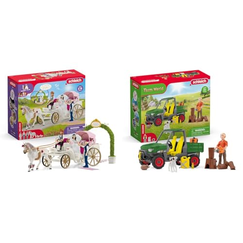 SCHLEICH 42641 Hochzeitskutsche, ab 5 Jahren, Horse Club - Spielset, 106 Teile & 42659 Waldbauer mit Fahrzeug, ab 3 Jahren, Farm World - Spielset, 49 Teile von SCHLEICH