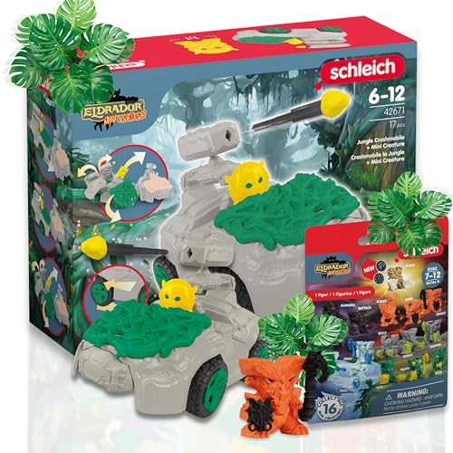 SCHLEICH 42671 Dschungel-Crashmobil mit Mini Cretaure 81262 Eldrador Mini Creatures Serie 4 - Abenteuer im Herzen des Dschungels! von SCHLEICH