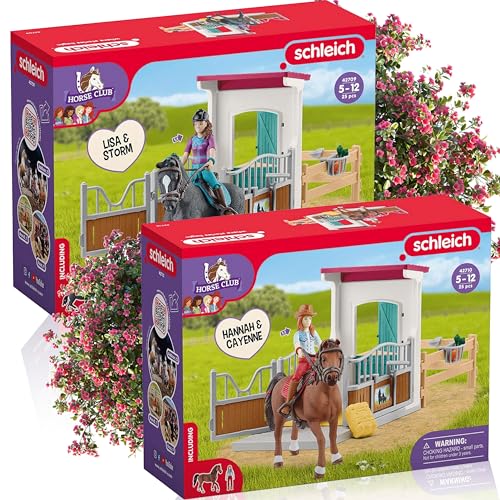 SCHLEICH 42709 Pferdebox mit Lisa & Storm 42710 Pferdebox mit Hannah & Cayenne - Perfekte Pferdepflege für kleine Reiter! von SCHLEICH