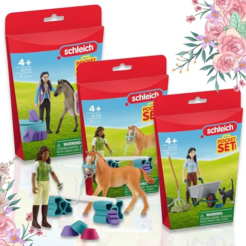 SCHLEICH 42753 Beauty Set mit Kim 42756 Trainingsset für Fohlen 42747 Ausmist-und Pflegeset - Pflege, Training und Styling für kleine Pferdefans! von SCHLEICH