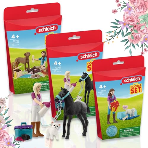 SCHLEICH 42755 Pflegeset für Fohlen 42744 Geburtstagsfeier mit Lisa 42746 Picknick mit Lisa - für unvergessliche Abenteuer in der Pferdewelt! von SCHLEICH