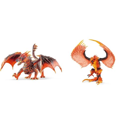 SCHLEICH 70138 ELDRADOR CREATURES Lavadrache mit beweglichen Flügeln und Unterkiefer & ELDRADOR CREATURES 42511 Feuer Adler - Mythische Fantasy-Phönix-Kreatur von SCHLEICH