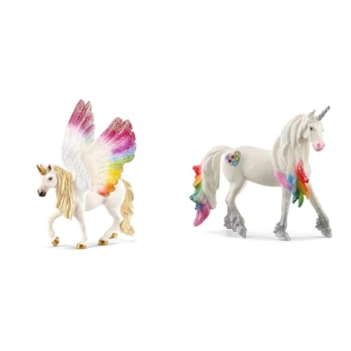 SCHLEICH 70576 Einhorn mit Flügeln, Regenbogen, Bayala, Mehrfarbig & 70725 Regenbogeneinhorn, Hengst, für Kinder ab 5-12 Jahren, BAYALA - Spielfigur von SCHLEICH