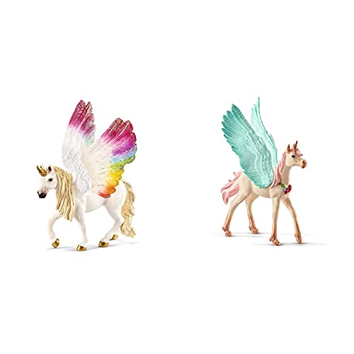 SCHLEICH 70576 bayala Spielfigur - Geflügeltes Regenbogeneinhorn, Spielzeug ab 5 Jahren & 70575 bayala Spielfigur - Schmuckeinhorn-Pegasus, Spielzeug ab 5 Jahren von SCHLEICH