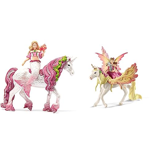 SCHLEICH 70593 Meerjungfrau-Feya auf Unterwassereinhorn, für Kinder ab 5-12 Jahren, BAYALA - Spielfigur & 70568 Feya mit Pegasus-Einhorn, für Kinder ab 5-12 Jahren, BAYALA - Spielfigur von SCHLEICH