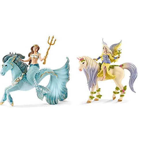 SCHLEICH 70594 Meerjungfrau-Eyela auf Unterwasserpferd, für Kinder ab 5-12 Jahren, BAYALA - Spielfigur & 70565 Sera mit Blüten-Einhorn, für Kinder ab 5-12 Jahren, BAYALA - Spielfigur von SCHLEICH