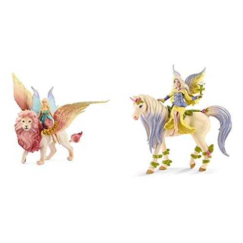 SCHLEICH 70714 Elfe auf geflügeltem Löwe, für Kinder ab 5-12 Jahren, BAYALA - Spielfigur & 70565 Sera mit Blüten-Einhorn, für Kinder ab 5-12 Jahren, BAYALA - Spielfigur von SCHLEICH