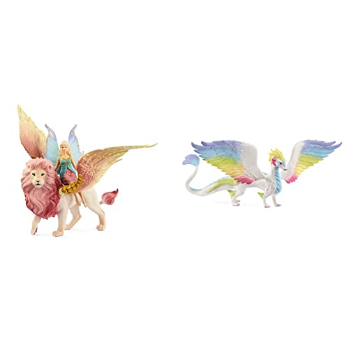 SCHLEICH 70714 Elfe auf geflügeltem Löwe, für Kinder ab 5-12 Jahren, BAYALA - Spielfigur & 70728 Regenbogendrache, für Kinder ab 5-12 Jahren, BAYALA - Spielfigur von SCHLEICH