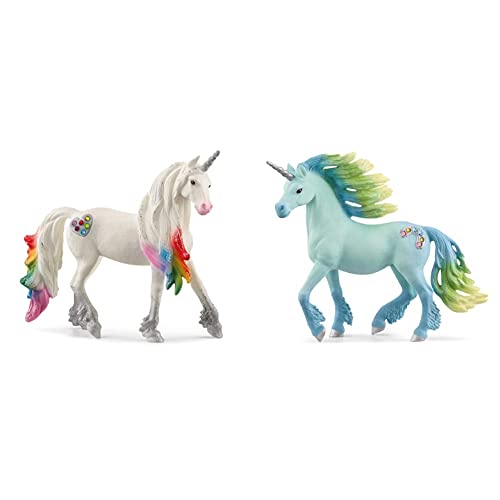 SCHLEICH 70725 Regenbogeneinhorn, Hengst, für Kinder ab 5-12 Jahren, BAYALA - Spielfigur & 70722 Zuckerwatte Einhorn Hengst, für Kinder ab 5-12 Jahren, BAYALA - Spielfigur von SCHLEICH