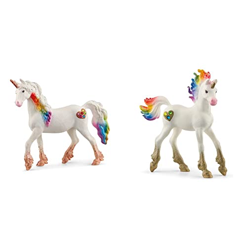 SCHLEICH 70726 Spielfigur -Regenbogeneinhorn, Stute bayala, Mehrfarbig & 70727 Spielfigur -Regenbogeneinhorn, Fohlen bayala Mehrfarbig von SCHLEICH