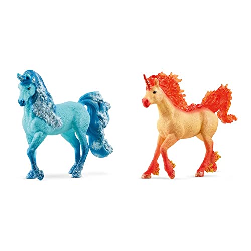 SCHLEICH 70757 Elementa Wassereinhorn Stute, für Kinder ab 5-12 Jahren, BAYALA - Spielfigur & 70756 Elementa Feuereinhorn Hengst, für Kinder ab 5-12 Jahren, BAYALA - Spielfigur von SCHLEICH