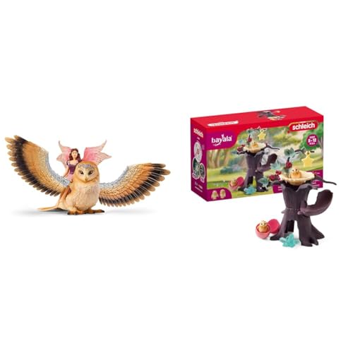 SCHLEICH 70789 Elfe auf Glitzer-Eule, für Kinder ab 5-12 Jahren, BAYALA - Spielfigur & 42525 Schlüpfende Babyeulen, für Kinder ab 5-12 Jahren, BAYALA - Spielset von SCHLEICH