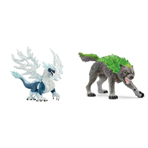 SCHLEICH 70790 Eisdrache, ab 7 Jahren, ELDRADOR Creatures - Spielfigur, 19 x 22 x 13 cm & ELDRADOR Creatures 70153 Granitwolf - Realistische Gefährliche Fantasy Monster Actionfigur von SCHLEICH