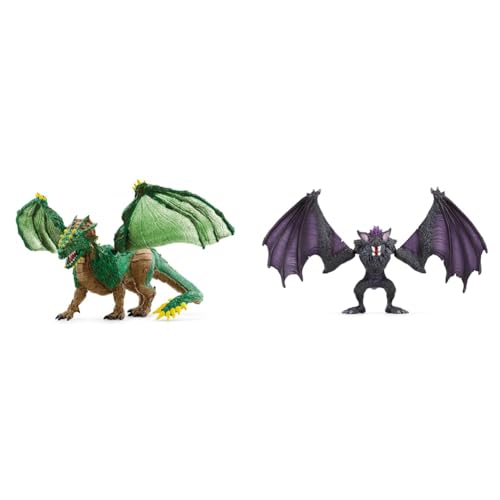 SCHLEICH 70791 Dschungeldrache, ab 7 Jahren, ELDRADOR Creatures - Spielfigur, 19 x 22 x 13 cm & 70792 Schattenfledermaus, ab 7 Jahren, ELDRADOR Creatures - Spielfigur, 16 x 21 x 14 cm von SCHLEICH