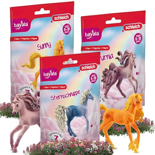 SCHLEICH 70796 Sammeleinhorn Sunny, 70797 Sammeleinhorn Sternschnuppe 70800 Sammeleinhorn Saturnia – Magische Einhörner für Zauberhafte Fantasie-Abenteuer! von SCHLEICH