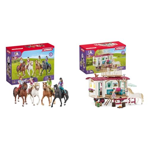 SCHLEICH 72221 Horse Club Ausritt & 42593 Horse Club Wohnwagen für geheime Club-Treffen, 95 Teile Spielset Pferde Figur und weiterem Zubehör, Spielzeug für Kinder ab 5 Jahren von SCHLEICH