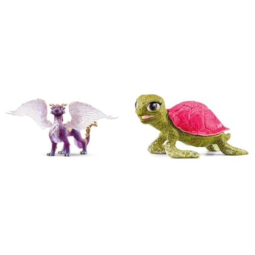 SCHLEICH BAYALA 70762 Nachtdrache - Drache Fantasievolle Mythische Drachenfigur & BAYALA 70759 Pink Sapphire Schildkröte Spielzeugfigur von SCHLEICH