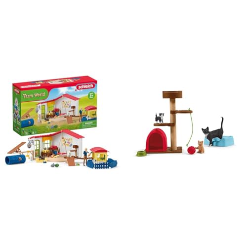 SCHLEICH Farm World 42607 Bauernhof Baby Tierhotel mit Tierpflegerin & Farm World 42501 Bauernhof Spielzeit für Niedliche Kätzchen Tiere Set von SCHLEICH