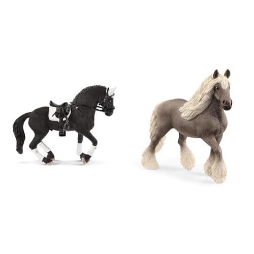 SCHLEICH Horse Club 42457 4-TLG Turnier Reithengst Spielset & Farm World 13914 Realistische Silver Dapple Stute Graue Pferde Figur von SCHLEICH