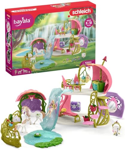 schleich 42445 BAYALA Glitzerndes Blütenhaus mit Einhörnern, See und Stall, 71 Teile Spielset mit Elfen & Einhorn Figur, Spielzeug für Kinder ab 5 Jahren von SCHLEICH