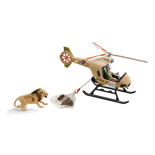 schleich WILD LIFE 42476 Helikopter Tierrettung Tiere Spielset mit Löwen- und Nilpferdfigur - Robustes, Pädagogisches 8-Teiliges Tiere Figuren Set für Fantasievolles Spiel ab 3 von SCHLEICH