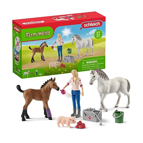 schleich FARM WORLD 42486 Tierarztbesuch 9-Teiliges Bauernhof Spielset mit Ferkel, Stute und Fohlen - Detailgetreues, Langlebiges Bauernhof Spielzeug, Pädagogisches Tiere Set ab 3 Jahren von SCHLEICH