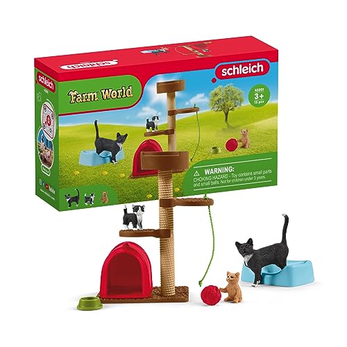 schleich FARM WORLD 42501 Bauernhof Spielzeit für Niedliche Kätzchen Tiere Set - 9-Teiliges Realistisches Mama- und Baby-Katzen-Set, Bauernhof Spielzeug für Kinder ab 3 Jahren von SCHLEICH