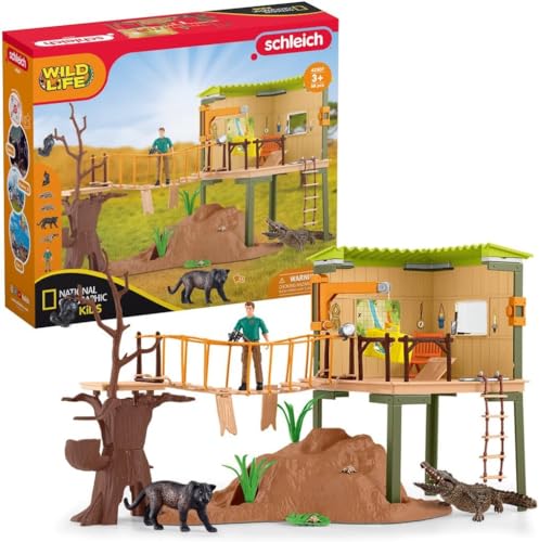 schleich 42507 WILD LIFE Abenteuerstation, NatGeo Special Edition, 68 Teile Spielset mit 5x Tierfiguren, 1x vollbewegliche Ranger-Figur und viel Zubehör, Spielzeug für Kinder ab 3 Jahren von SCHLEICH