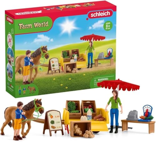 schleich 42528 FARM WORLD Mobiler Farm Stand, 27 Teile Spielset inkl. vollbeweglicher, menschlicher Figuren, schleich Pferde Figur & Zubehör, Spielzeug für Kinder ab 3 Jahren von SCHLEICH