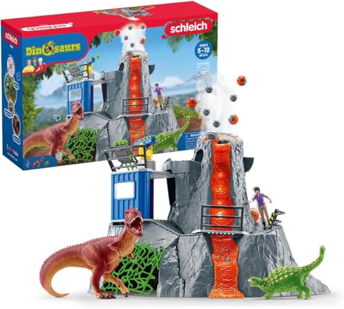 schleich 42564 DINOSAURS Große Vulkan Expedition, Dinosaurier Spielzeug Set inkl. Vulkan mit LED-Licht- & Ausbruchsfunktion, Forscherin Figur & 2 Dinosaurier Figuren, Altersempfehlung 5-12 Jahre von SCHLEICH