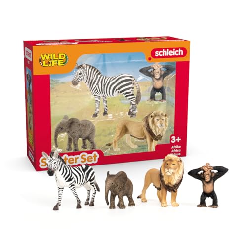 schleich WILD Life | Dschungel Tiere Set Afrika 42721 mit Elefant, Zebra, Löwe und AFFE | tolles Starterset, Zoo Spielzeug oder Safari Deko | Spielfiguren für Kinder ab 3 Jahren | Set aus 4 Teilen schleich WILD Life | Dschungel Tiere Set Afrika 42721 mit Elefant, Zebra, Löwe und AFFE | tolles Starterset, Zoo Spielzeug oder Safari Deko | Spielfiguren für Kinder ab 3 Jahren | Set aus 4 Teilen von SCHLEICH