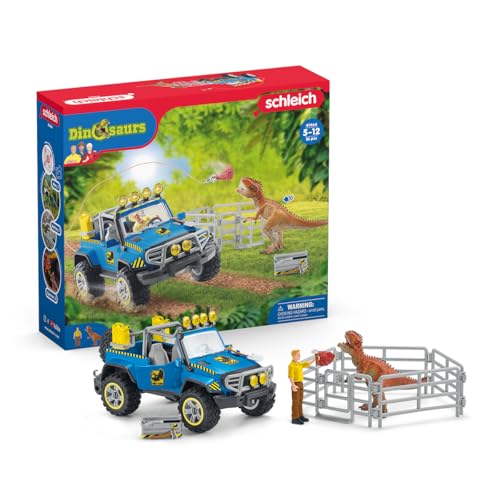 schleich 41464 Geländewagen mit Dino-Außenposten, für Kinder ab 5-12 Jahren, DINOSAURS - Spielset von SCHLEICH