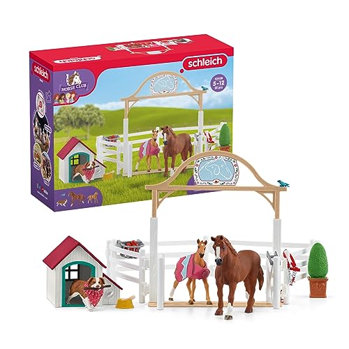 schleich 42458 HORSE CLUB Hannahs Gastpferde mit Hündin Ruby, 33 Teile Spielset mit 2x schleich Pferde Figur, 1x Hunde Figur und Zubehör, Spielzeug für Kinder ab 5 Jahren von SCHLEICH