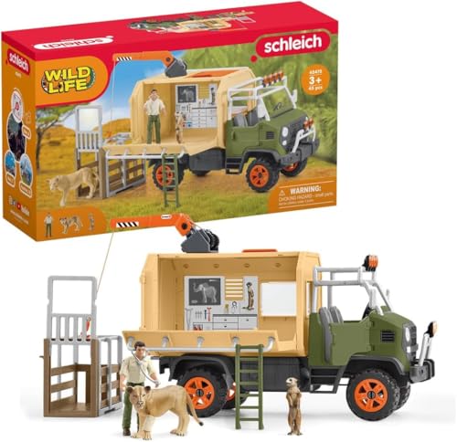 schleich 42475 WILD LIFE Großer Truck Tierrettung, 45 Teile Spielset mit 2x Tierfiguren, 1x vollbewegliche Ranger-Figur und Zubehör, Spielzeug für Kinder ab 3 Jahren von SCHLEICH