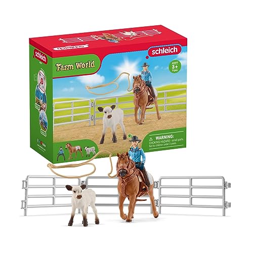 schleich 42577 Team Roping mit Cowgirl, für Kinder ab 3+ Jahren, FARM WORLD - Spielset von SCHLEICH