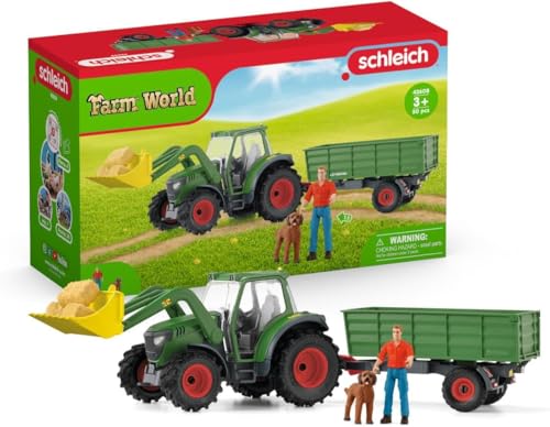 schleich 42608 Traktor mit Anhänger , ab 3 Jahren, FARM WORLD - Spielset, 50 Teile, Schwarz von SCHLEICH