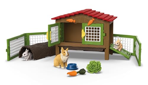 schleich FARM WORLD | Kaninchenstall 42728 | Set aus 3 Kaninchen, mit Stall, Futter und vielem Zubehör | detaillierte Tierfiguren | Bauernhof Spielzeug für Kinder ab 3 Jahre | Set aus 17 Teilen von SCHLEICH