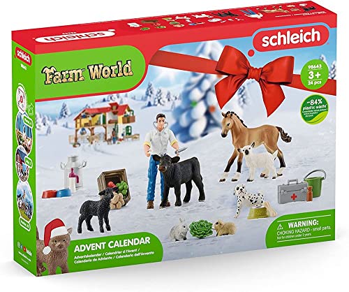 schleich 98643 Adventskalender Farm World 2022, für Kinder ab 3 Jahren, für Bauernhof-Fans mit einer menschlichen Spielfigur, Tieren und einer Menge Zubehör von SCHLEICH