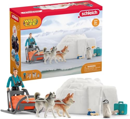 schleich WILD LIFE 42558 Arktis Expeditions Tiere & Hundeschlitten Set - 19-Teiliges Tiere Figuren Set - Mit Hundeschlitten, Hunden, Fahrer, Pinguin und Zubehör, Geschenk ab 3 Jahren von SCHLEICH