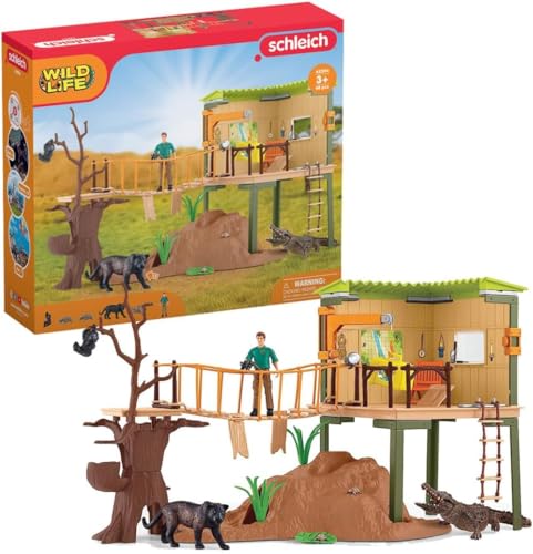 schleich WILD LIFE 42594 Safari Ranger Abenteuer Station Tiere Action-Spielset - Safari Tiere Figuren Set mit Alligator, Panther, Safari-Basis, Ranger-Figur und mehr, ab 3 Jahren von SCHLEICH