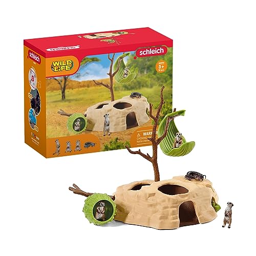 schleich WILD LIFE 42595 Erdmännchen Hügel - 10-Teiliges Erdmännchen-Spielset mit Versteck und Zubehör, Tiere Spielzeug - Tiere Figuren Sets für Fantasievolles Spiel ab 3 Jahren von SCHLEICH