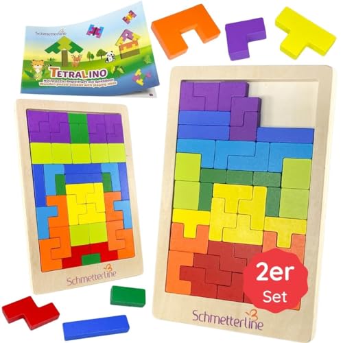 SCHMETTERLINE | Holz-Puzzle für Kinder ab 3 Jahren - Montessori-Spielzeug aus Holz zur Förderung der Intelligenz – Tangram Lern-Spiel mit Farben und Formen – inkl. 88 Bausteinen - 2er-Set von SCHMETTERLINE