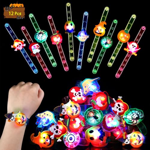 SCIONE 12 Stück Leuchtarmband Halloween LED Armbänder Kinder Blinkende Armband Hallowen Deko Leuchtspielzeug Partyartikel Mitgebsel für Junge Mädchen von SCIONE