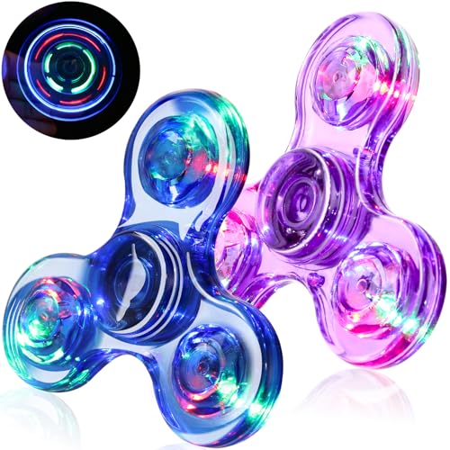 SCIONE 2 Stück Fidget Spinner Led Finger Spinner Kristall Finger Spielzeug Anti Stress Angst Ostern Party Geschenk für Kinder Blau Lila von SCIONE