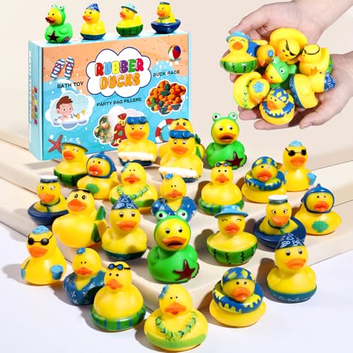 SCIONE 24 STK Gummi-Enten Badespielzeug Niedliche Sommer-Ente für Baby-Dusche Preise Geburtstag Party Supplies Geschenke für Kinder Klassenzimmer Preise von SCIONE