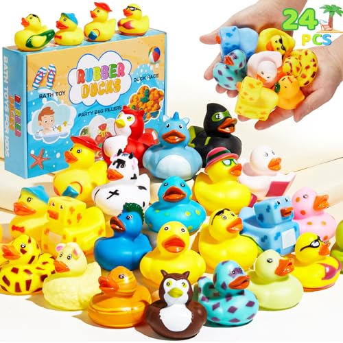 SCIONE 24 Stück Gummi-Enten Badespielzeug Niedliches Poolspielzeug für Baby Shower Awards Geburtstag Party Supplies Graduierung Ostern Geschenke für Kinder Klassenzimmer Geschenk Exchange von SCIONE