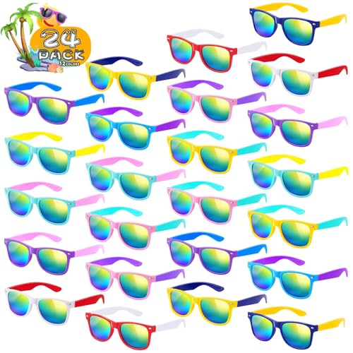 SCIONE 24er Pack Kinder Sonnenbrille Bulk Neonfarben Sonnenbrillen Party Brille für Kinder 3-8 Jahre Coole Sonnenbrillen für Geburtstag, Strand Pool von SCIONE