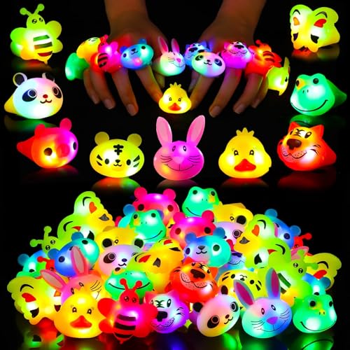 SCIONE 40 Stück LED Leuchtringe Blinkende Ringe Fingerspielzeug Party Bag Fillers für Kinder Niedliche Tier Licht Up Spielzeug für Jungen Mädchen Klassenzimmer-Preise Partygeschenke von SCIONE